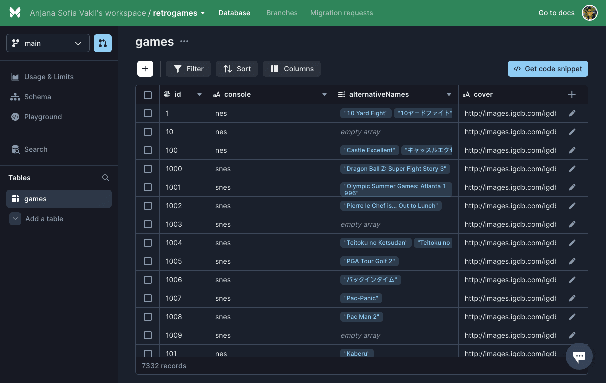 Xata dashboard